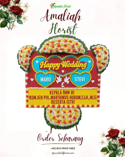 Karangan Papan Bunga Pernikahan di Prama Grand Preanger